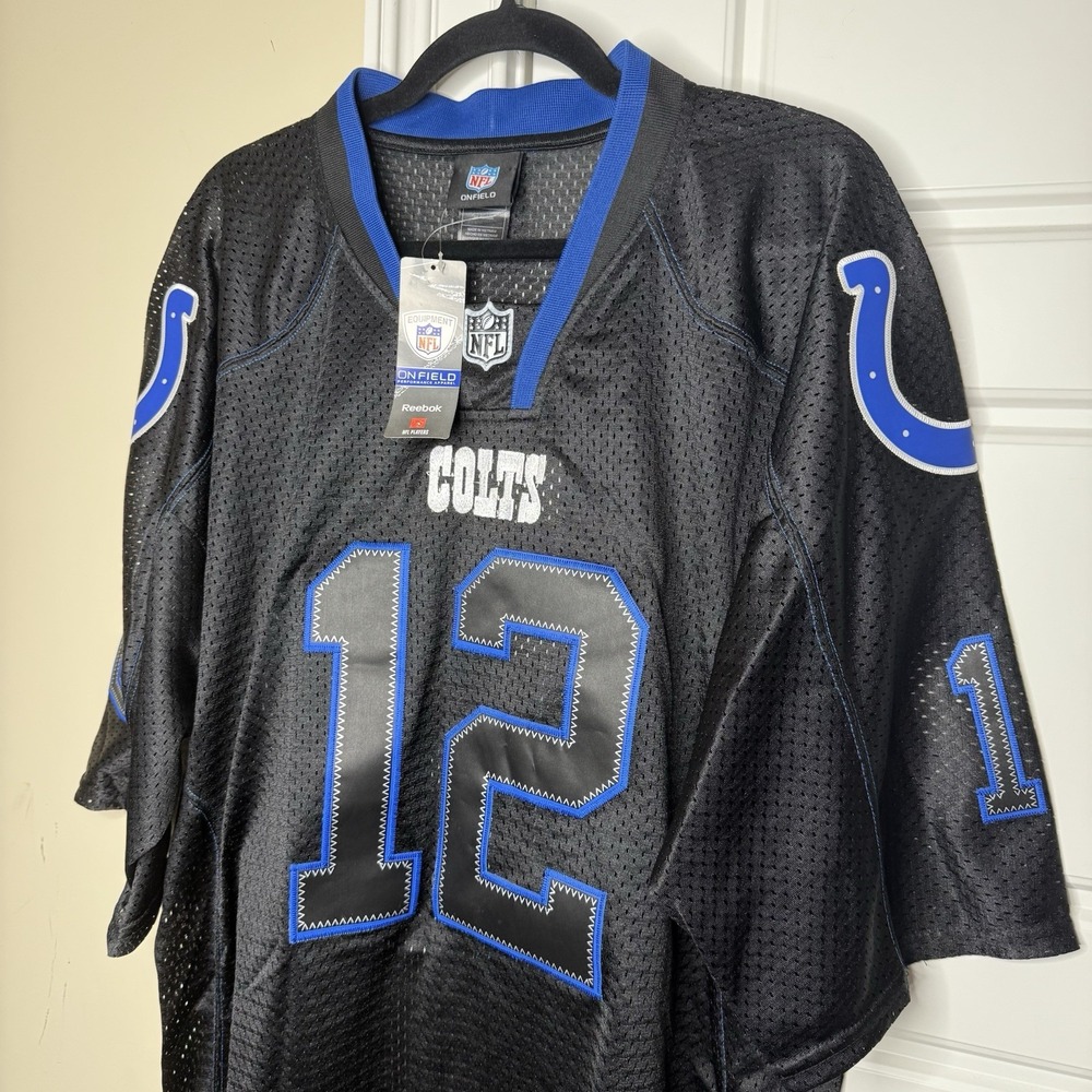 Reebok NFL Indianapolis Colts Jersey Men's X-Large Black On Field Andrew Luck 12 - Picture 3 of 12